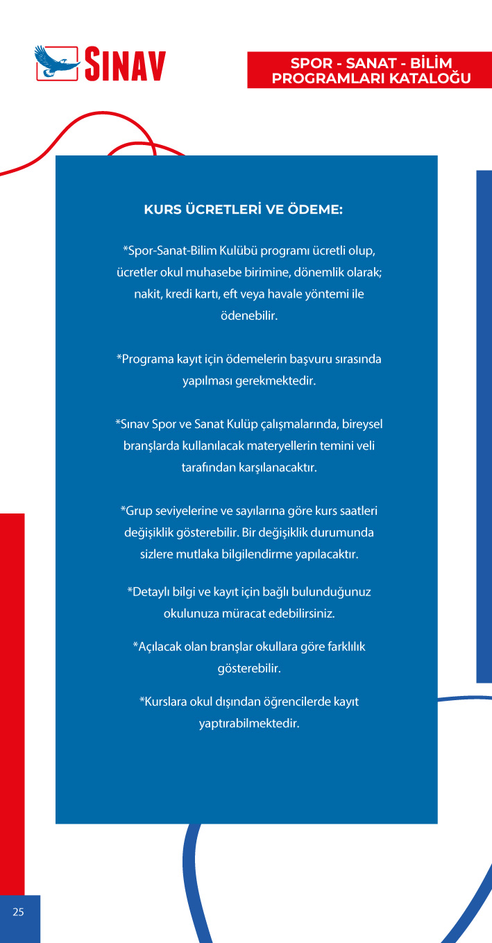 2024 - 2025 Eğitim Öğretim Yılı Spor - Sanat - Bilim Programları Kataloğu