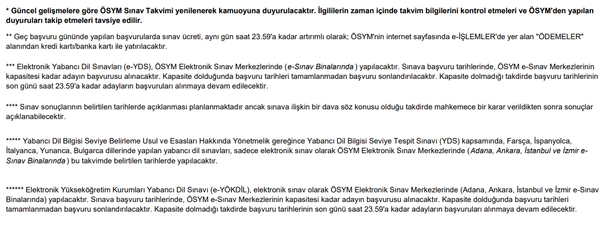 ÖSYM 2025 Yılı Sınav Takvimi * 1
